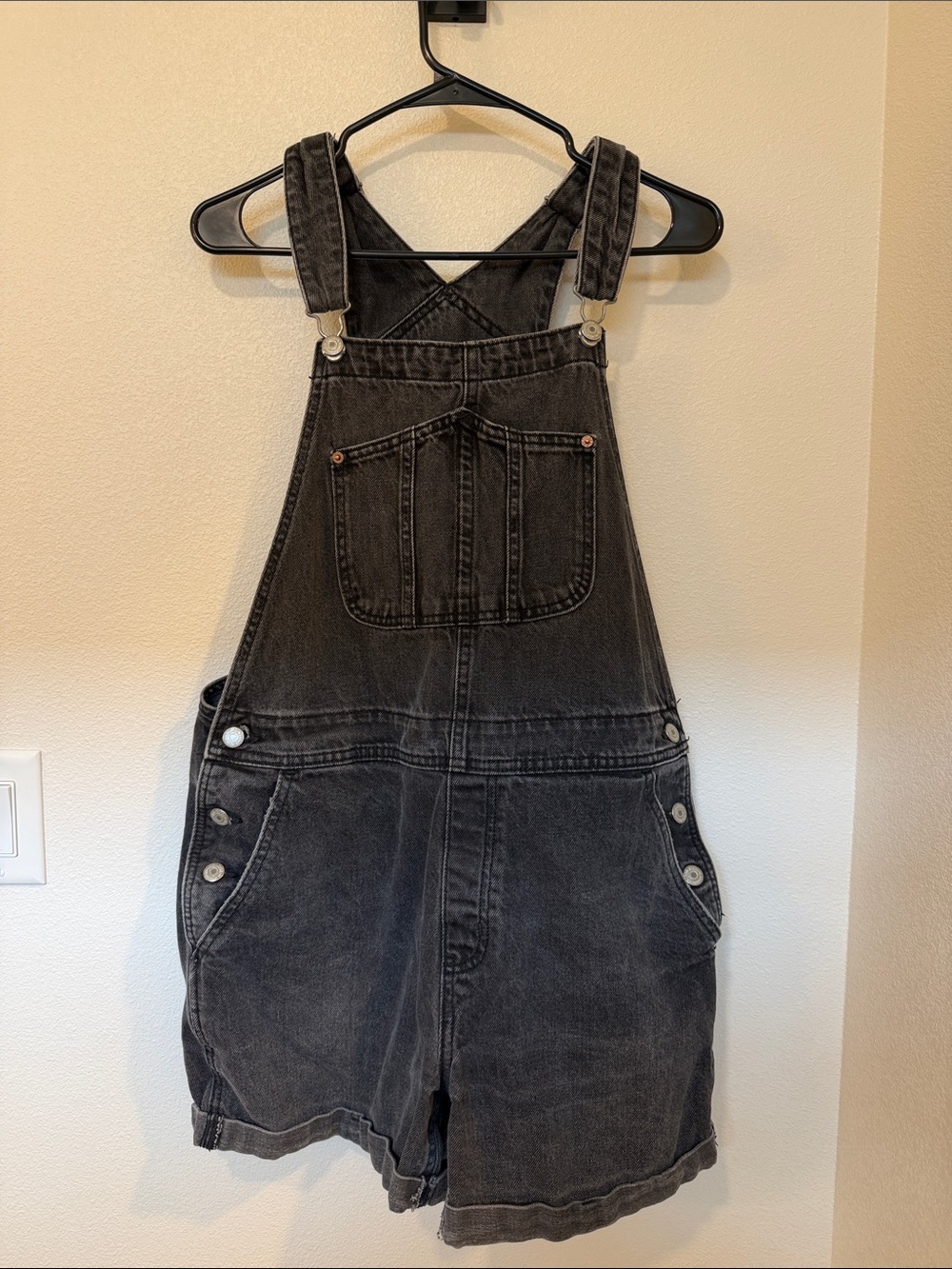 Black Denim Short Overalls
